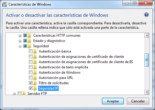 Instalación de IP Security en IIS